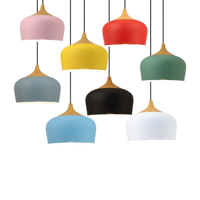 Bowl Shape Hanging Lighting Modern Macaron Style Metal 1-Light Pendant Lamp for Restaurant