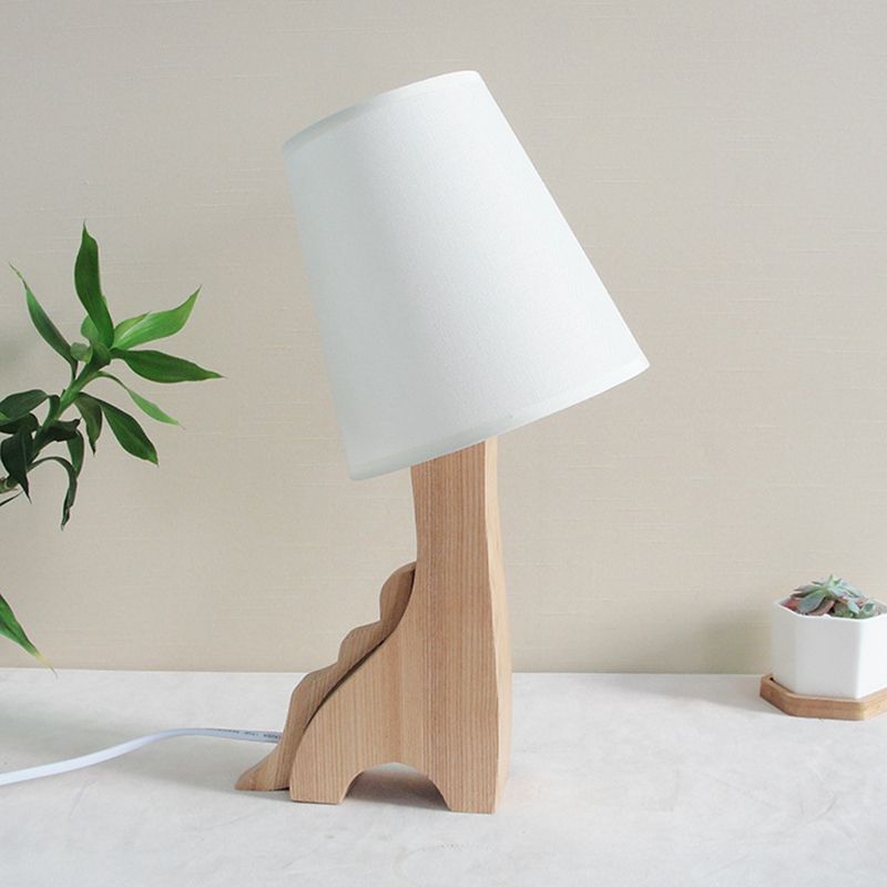Tissu Barrel Nightand Aight Cartoon 1 ampoule lampe de table de nuit blanche avec dinosaure / chat Base de bois