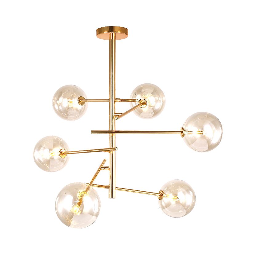 Clear Glass Global Chandelier with Starburst Design Post-Modernist 6/8 Lights Led Hanging Pendant Light in Gold