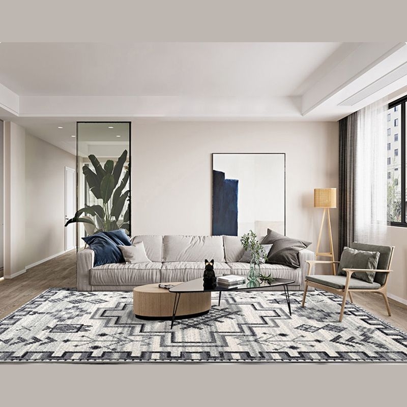 Chic Blue Morocco Rug Tribal Print Polyester Area Carpet Easy Care Washable Rug for Living Room