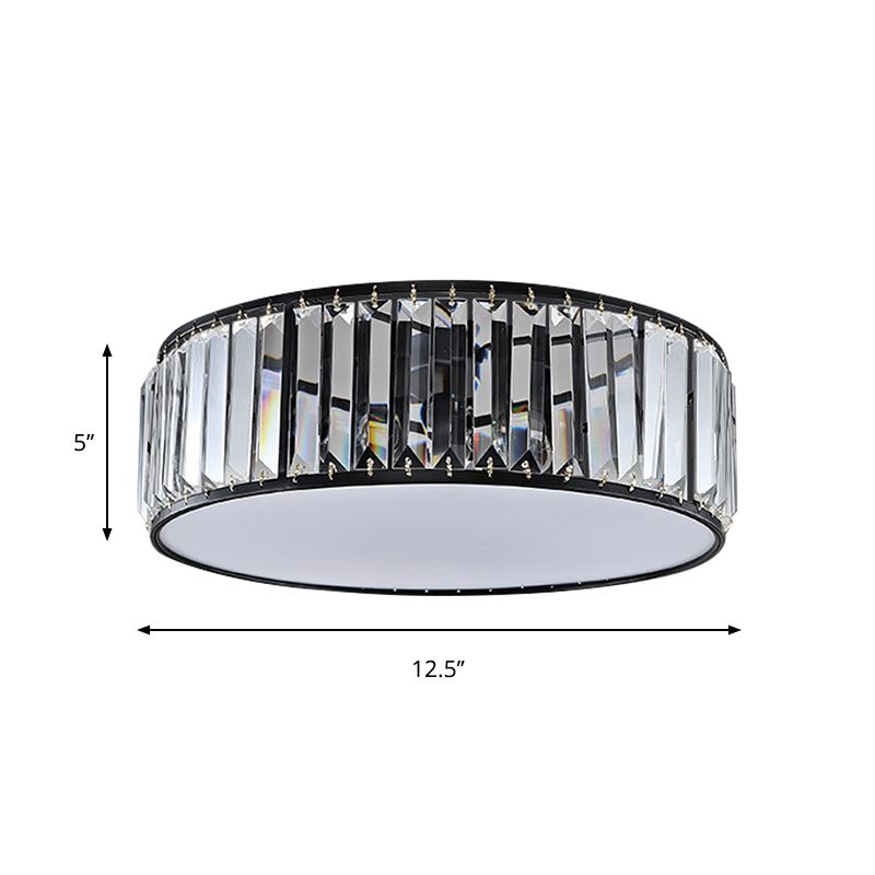 Black/Bronze Drum Flush Mount Lamp Simple 3/4/5-Light Crystal Shaded Bedroom Ceiling Light