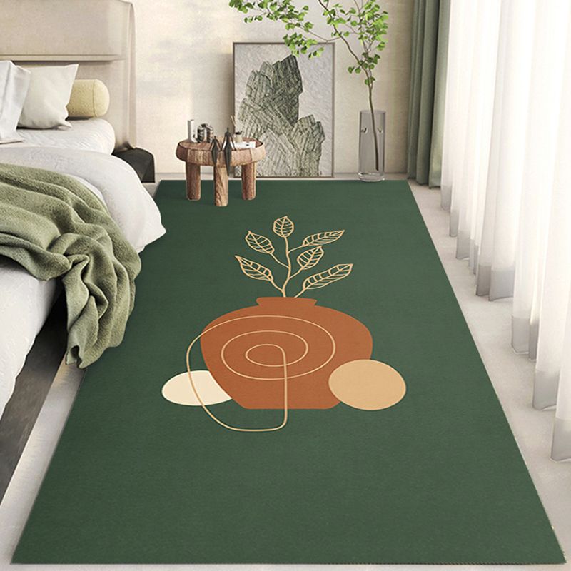 Dark Green Pattern Rug Modern Polyester Rug Washable Rug for Living Room