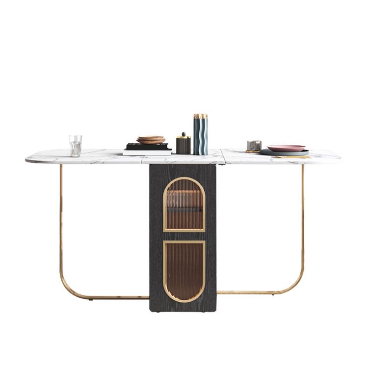 Modern 1/2/3/4/5 Pieces Rectangle Dining Table Set with Stone Top Foldable Dinette Set