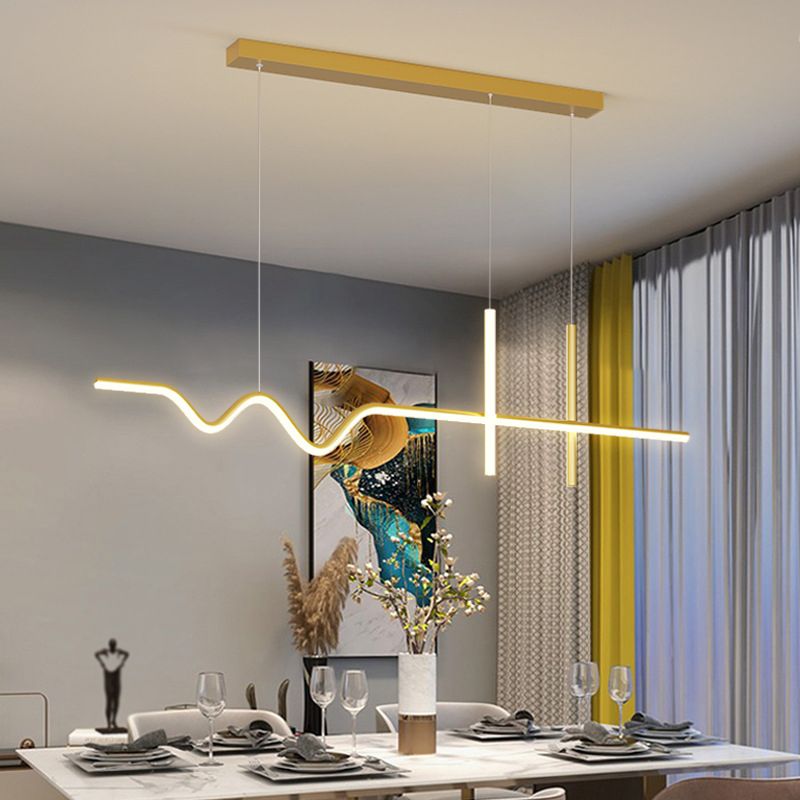 Metal Linear Shape Island Chandelier Modern Style 3 Lights Island Ceiling Light