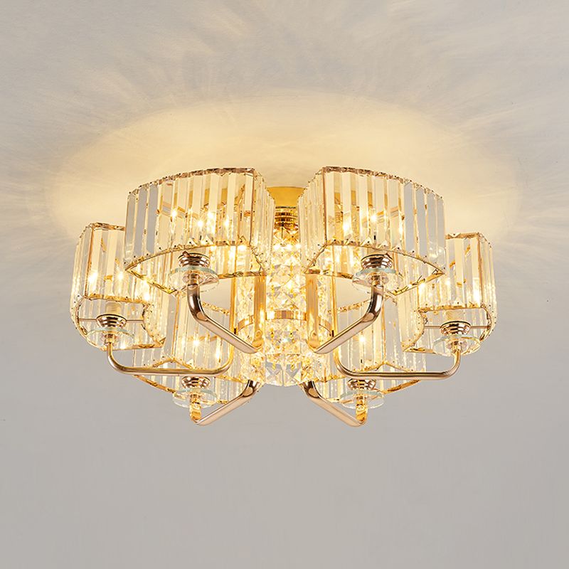 Moderne Metall-Halbblüte-Lampen-Golddecke mit Rechteckkristallschatten mehrköpfiger Kopf