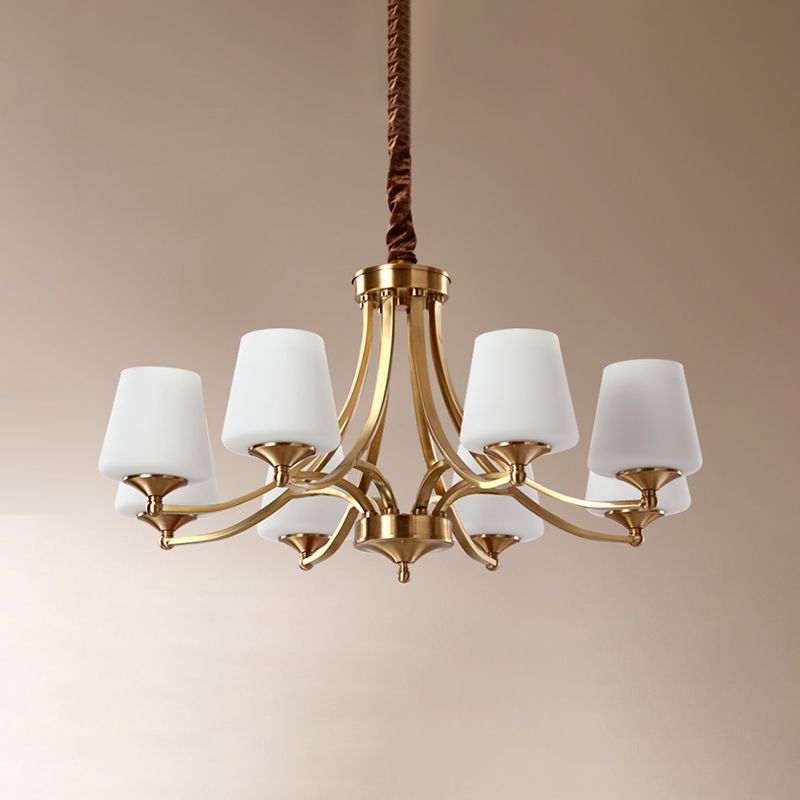 Copper Chandelier Light Fixtures American Style Multi-Head Bell Suspension Lamps for Living Room
