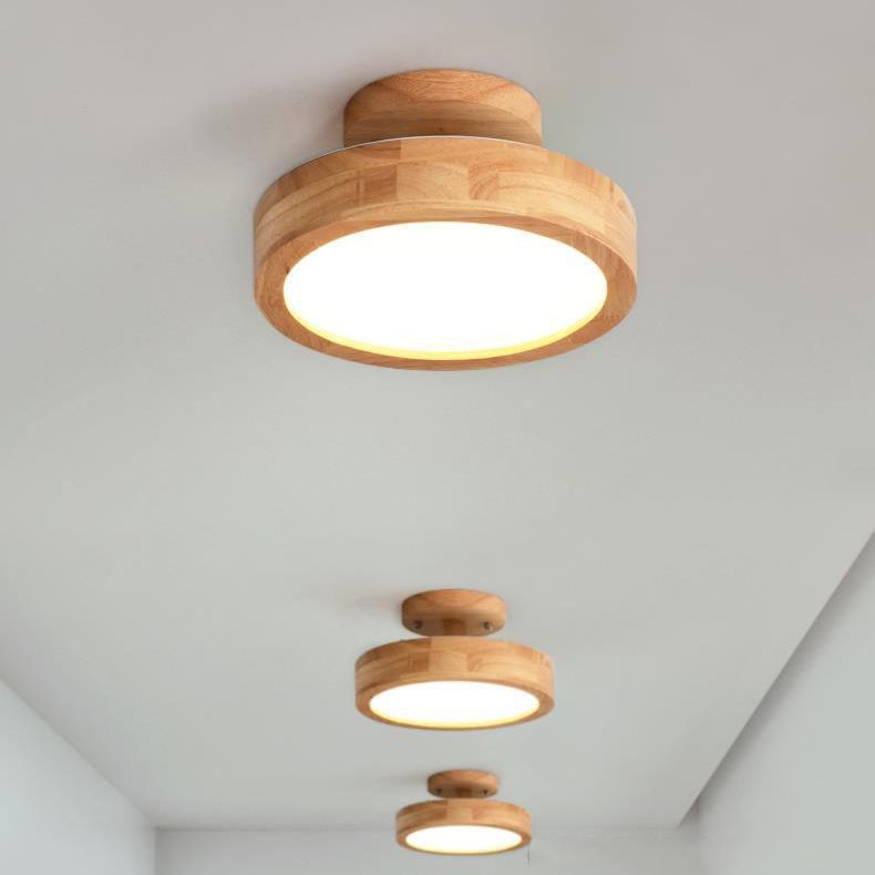 Ronde semi-inbouw plafondlamp moderne stijl houten 1-lichts semi-gemonteerde verlichting
