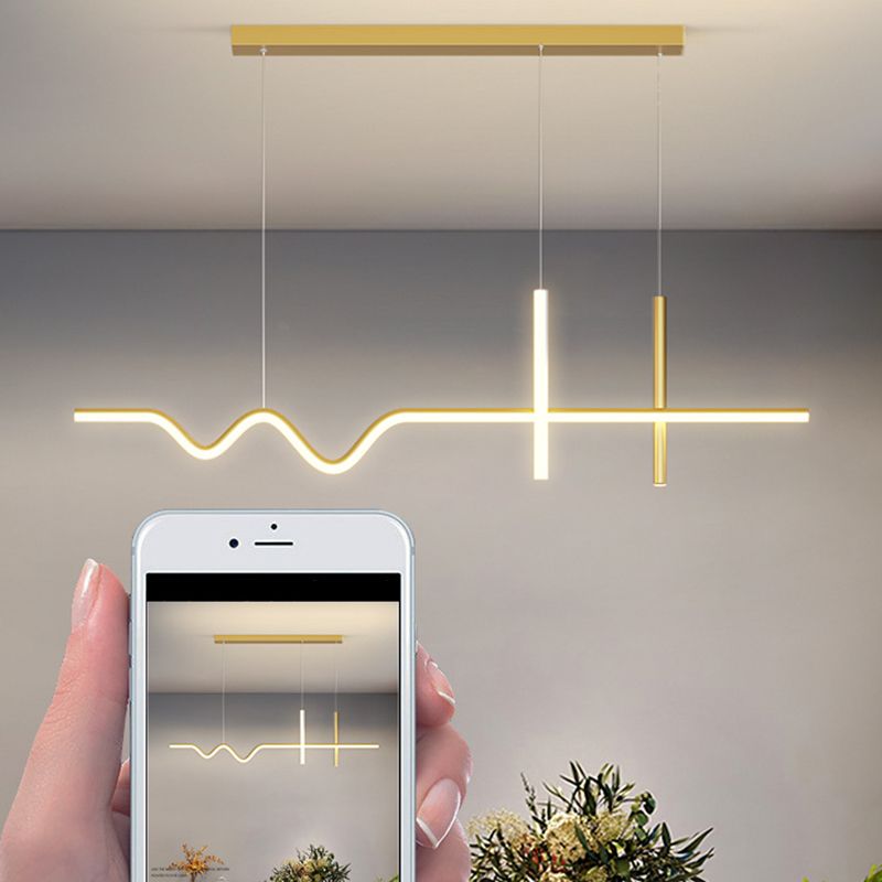 Metal Linear Shape Island Chandelier Modern Style 3 Lights Island Ceiling Light