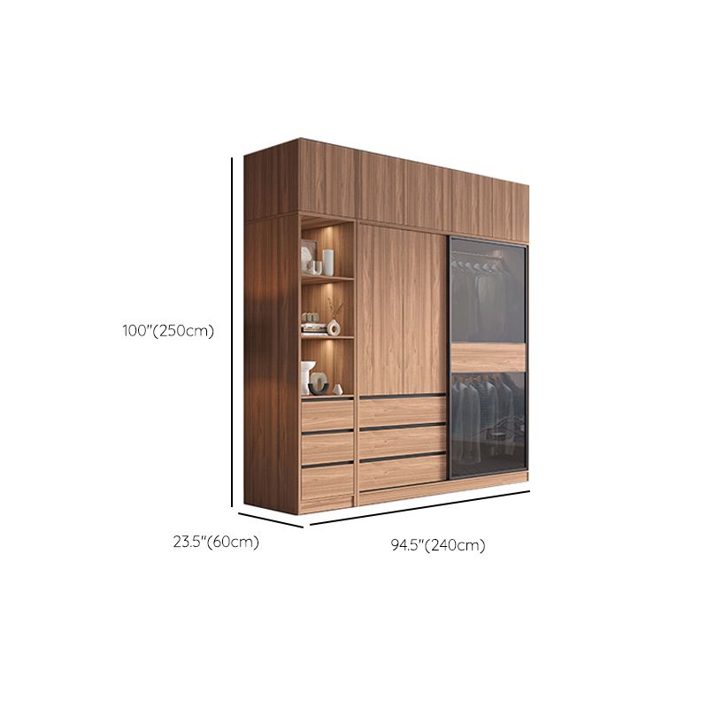 Contemporary Wardrobe Cabinet with Drawer Brown Wardrobe Closet