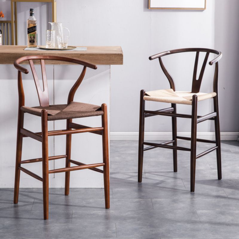 Scandinavian Wood Counter Stools Low Back Indoor Single Bar Stool with 4 Legs