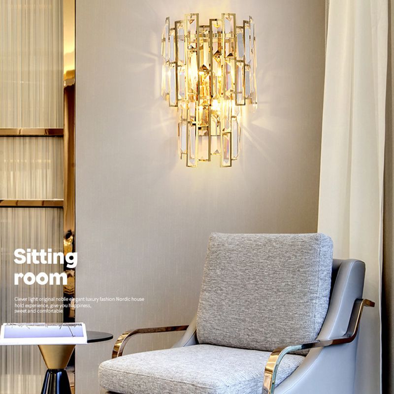 Crystal Geometric Shape Wall Sconce Modern Style 2 Lights Wall Light Fixture