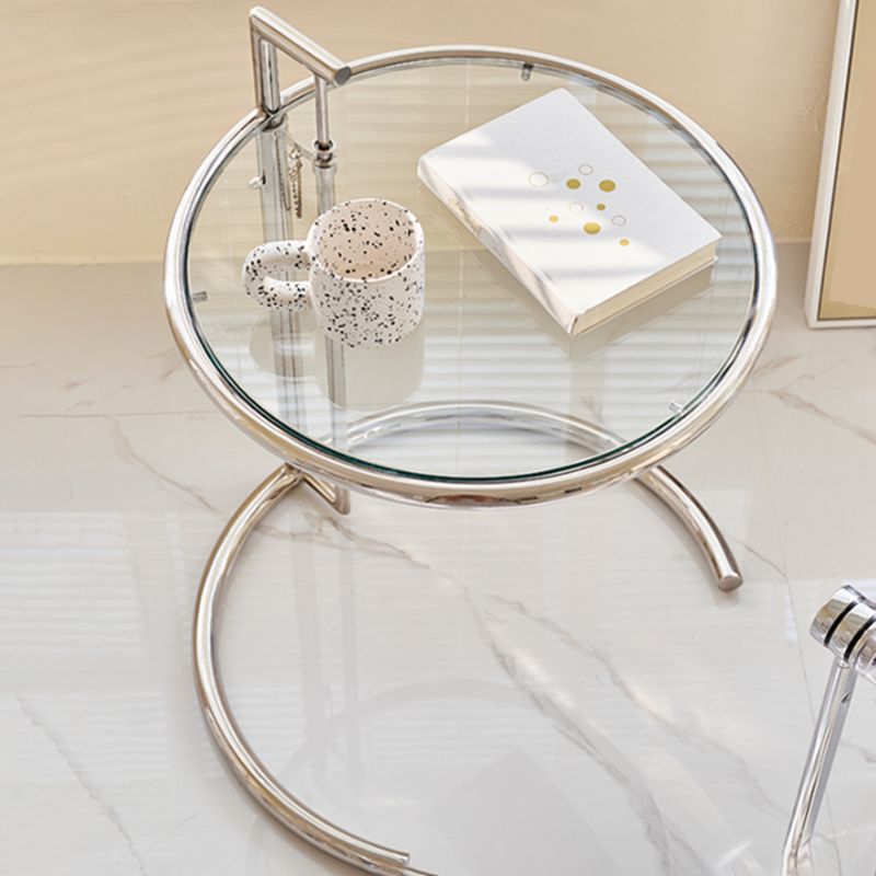 Lift-top Coffee Table Glass with Round Top and Stainless Steel Base