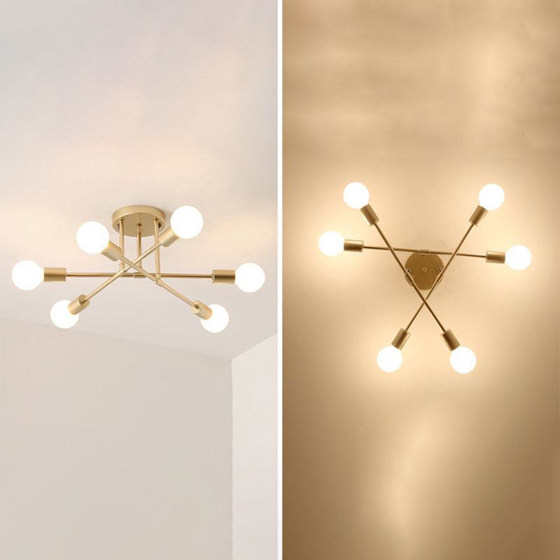 Industrial Vintage Sputnik Ceiling Fixture Wrought Iron Semi Flush Mount for Living Room