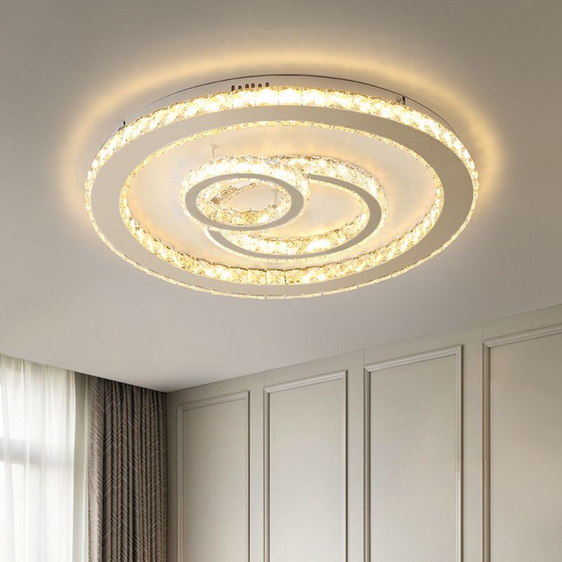 16.5"/20.5" Wide Round Ceiling Lighting Contemporary Clear Crystal LED Bedroom Flushmount in Chrome, Warm/White Light