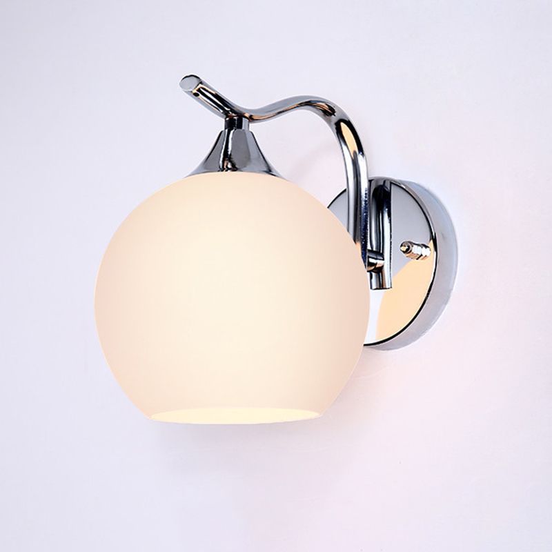 Milk White Globe Glass Wall Lamp Contemporary Simplicity Style Single Bulb Sconce Lighting Fixture in Polished Silver