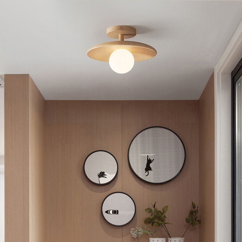 Japanese Style Wooden Ceiling Light Circle Shape Ceiling Lamp for Bedroom