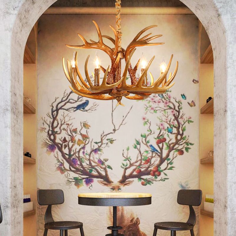 Rustic Antler Chandelier Light Fixtures Multi-Head Chandelier Pendant Lamp for Restaurant
