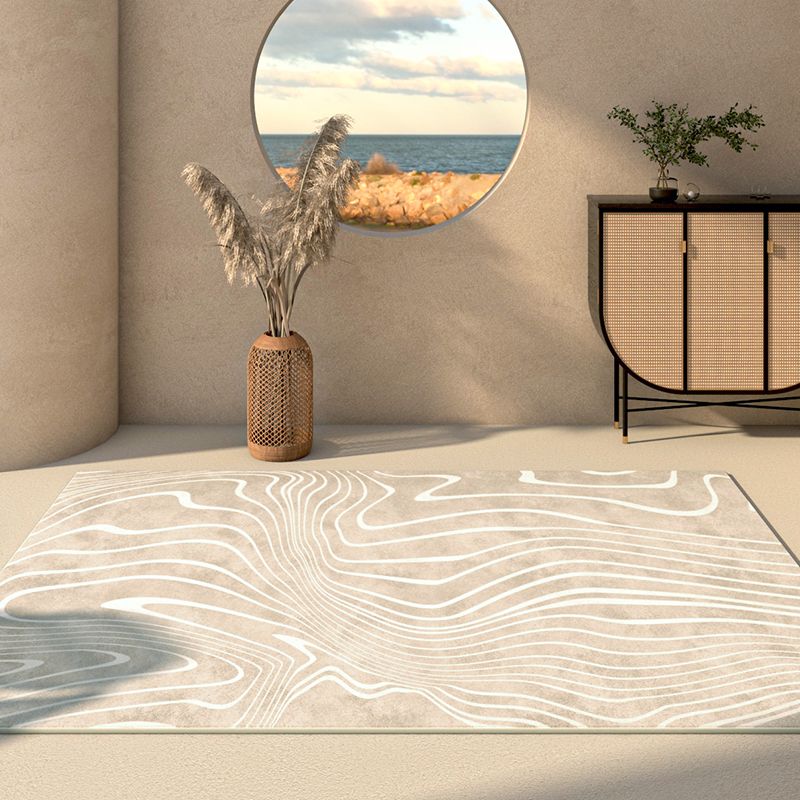 Comfort Geometric Printed Rug Apricot Tone Polyester Area Carpet Non-Slip Backing Rug for Home Decoration