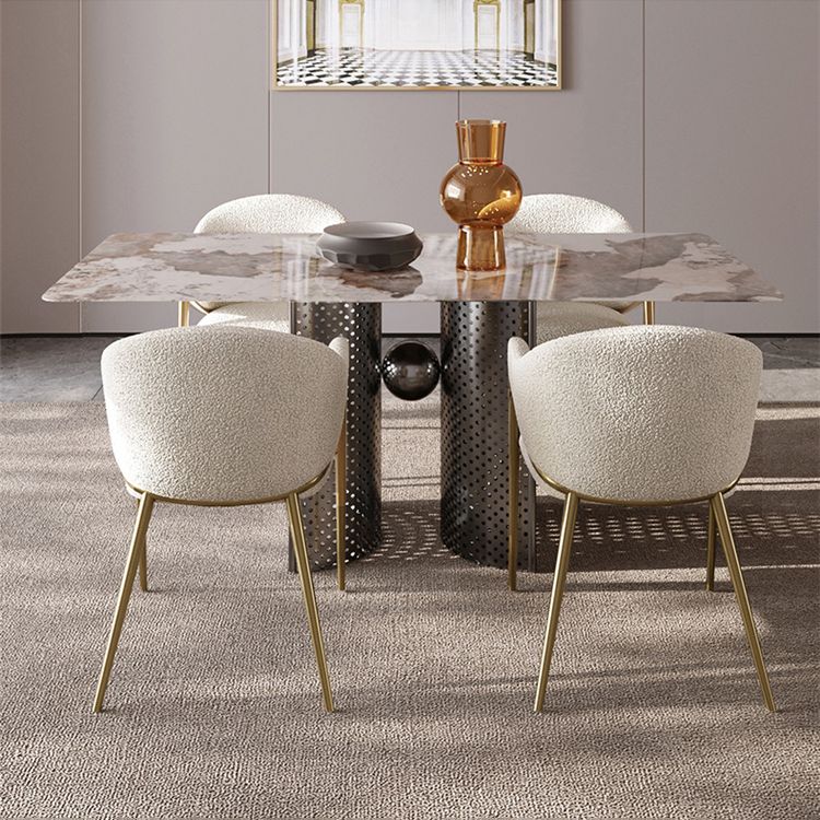 Metal Solid Back Arm Dining Chair Glam Chair for Dining Room