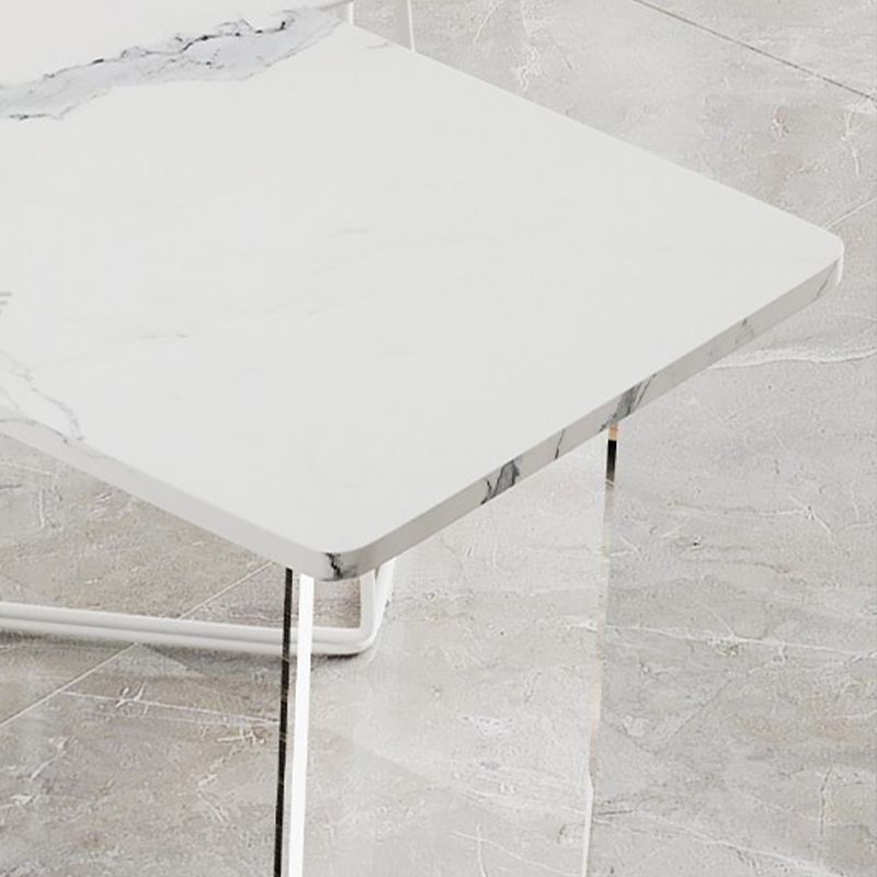 Rectangle Bar Pub Table Set 3 Pcs Stone Top Bar Table and Metal Frame Stools