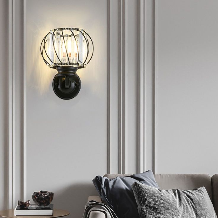 Round Crystal Wall Light Simplicity 1 Bulb Wall Mounted Lamp for Bedroom