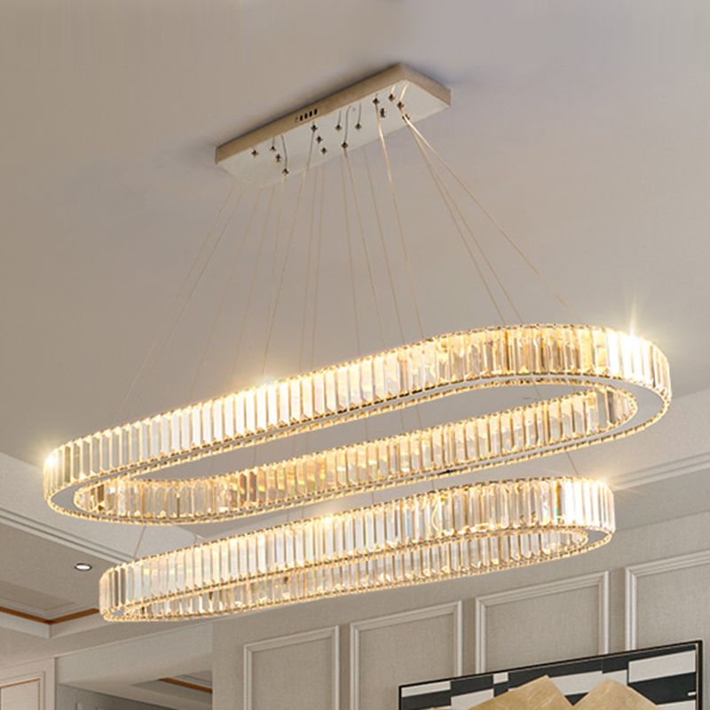 Éclairage de l'île contemporaine Crystal ovale 2 Light Island île plafond en argent