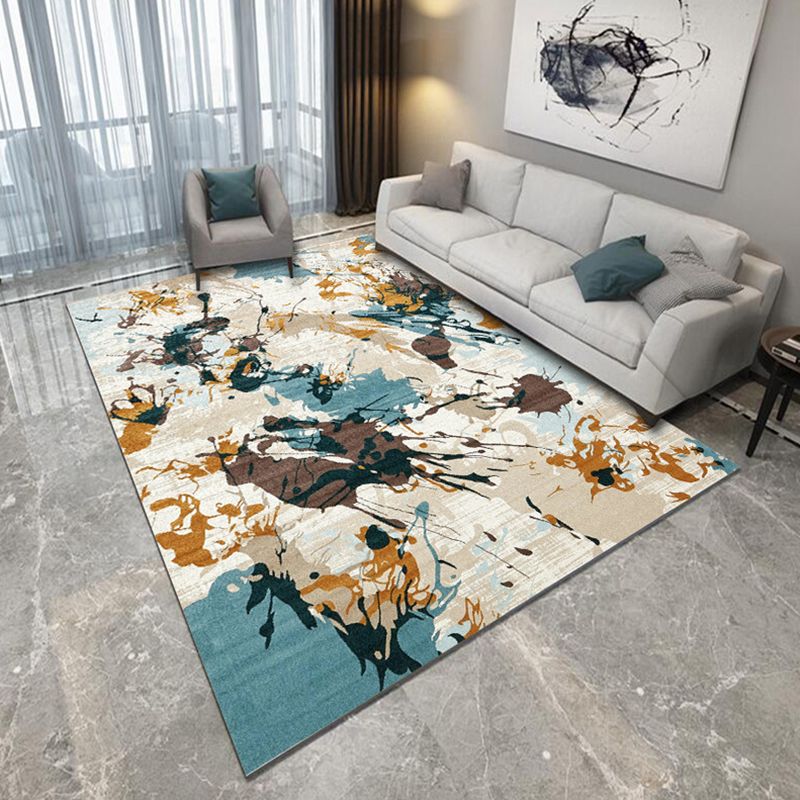 Novelty Modern Rug in Grey and Blue Abstract Splatter Pattern Rug Polyester Non-Slip Carpet for Home Decoration