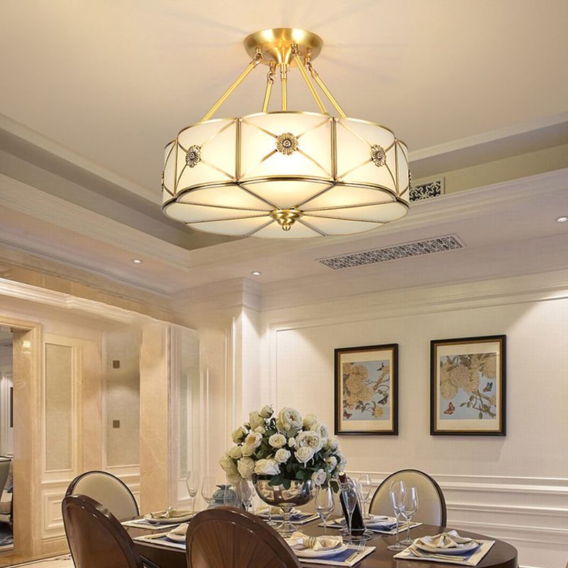 Tambour traditionnel semi-plat Allumage de la crème de crème Verre Semi-Flush Fixation du plafond pour la salle de séjour