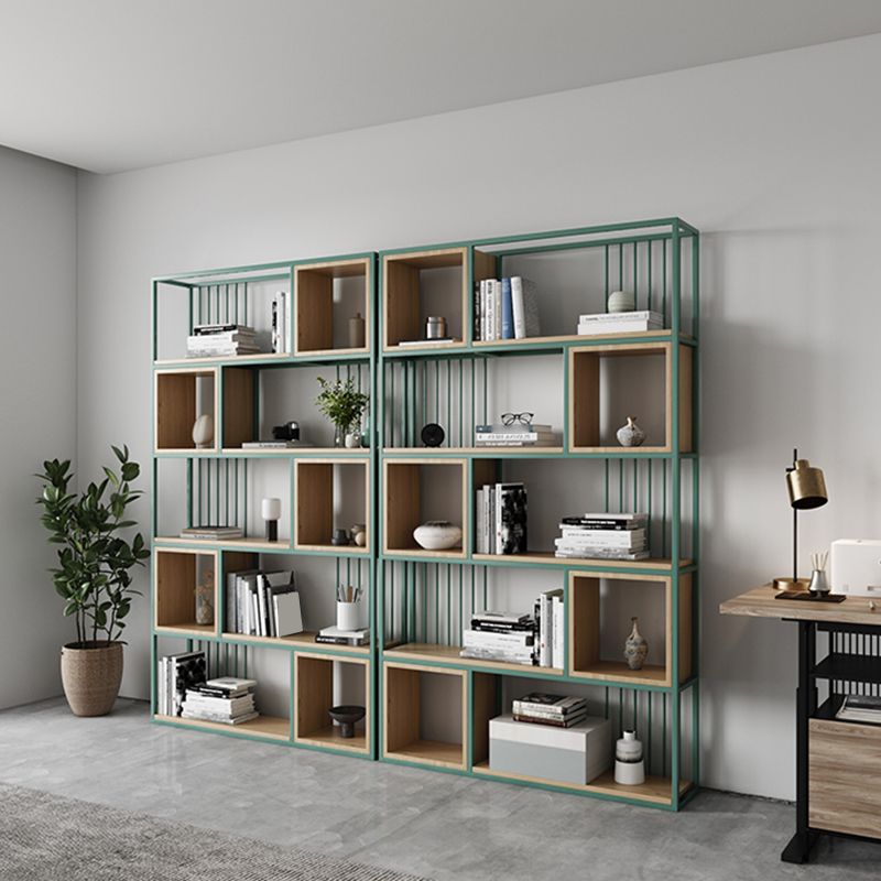 Modern Living Room Etagere Bookshelf Metal Frame Solid Wood Shelf Bookcase