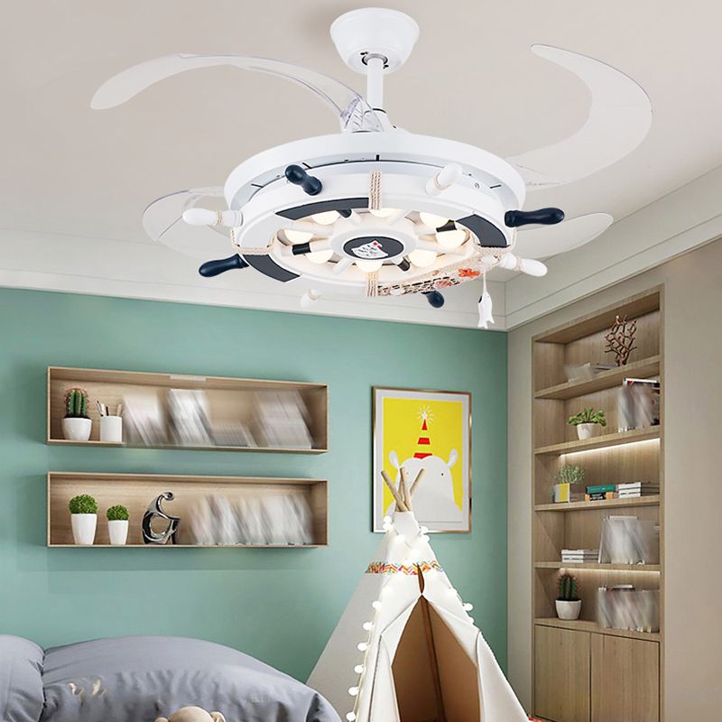 42" Cartoon Rudder Ceiling Fan Lamp Metallic Child Room LED Semi Flush Light