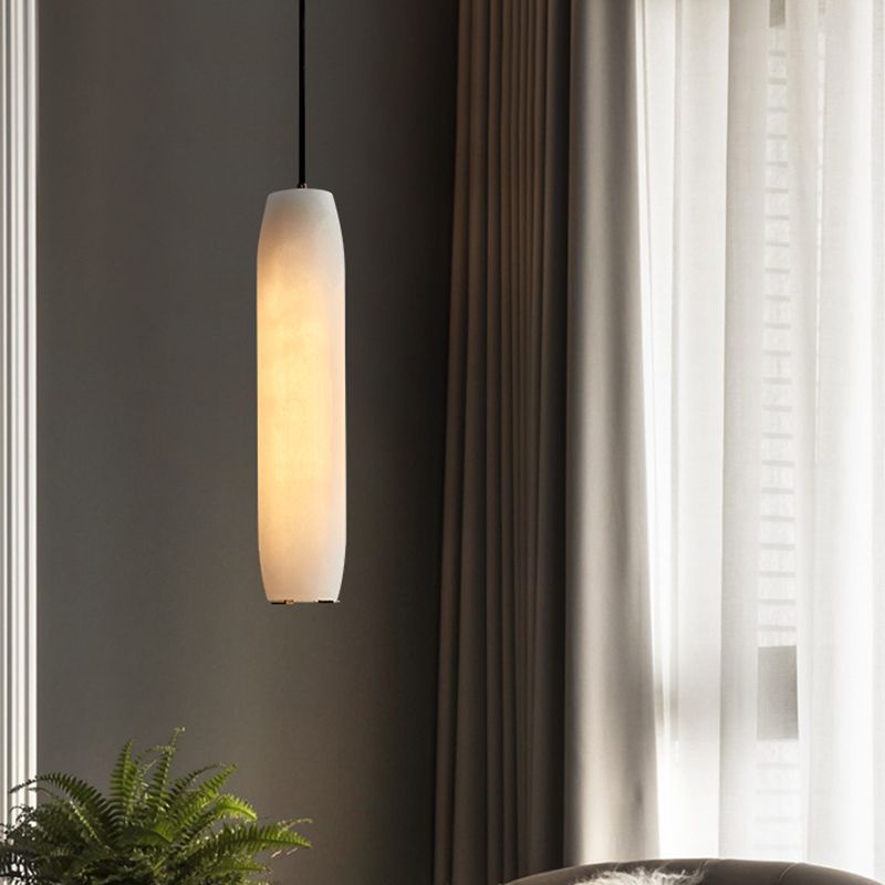 Marble 1-Light Hanging Lamp, Nordic Cylinder Shade Pendant Lighting for Living Room