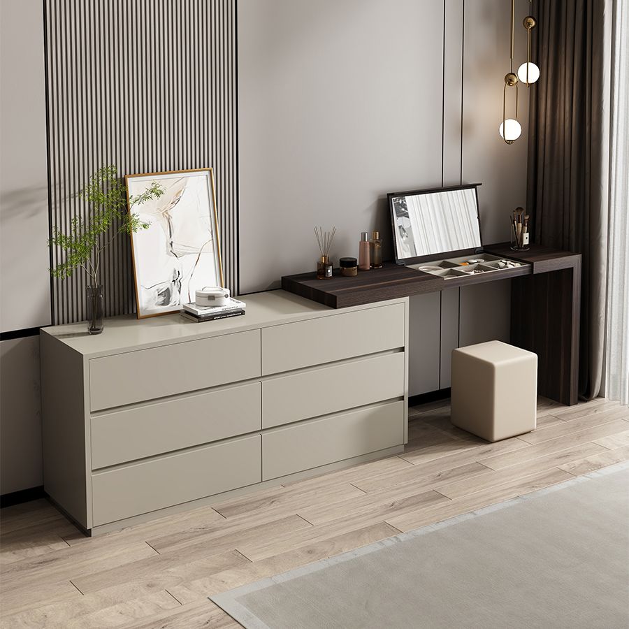 Modern 6-Drawer Flip-top Makeup Vanity Set with Mirror and Stool
