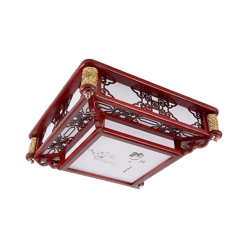 21.5"/39" Wide LED Rectangle Flush Mount Traditional Dark Red Wood Flush Light Fixture for Living Room