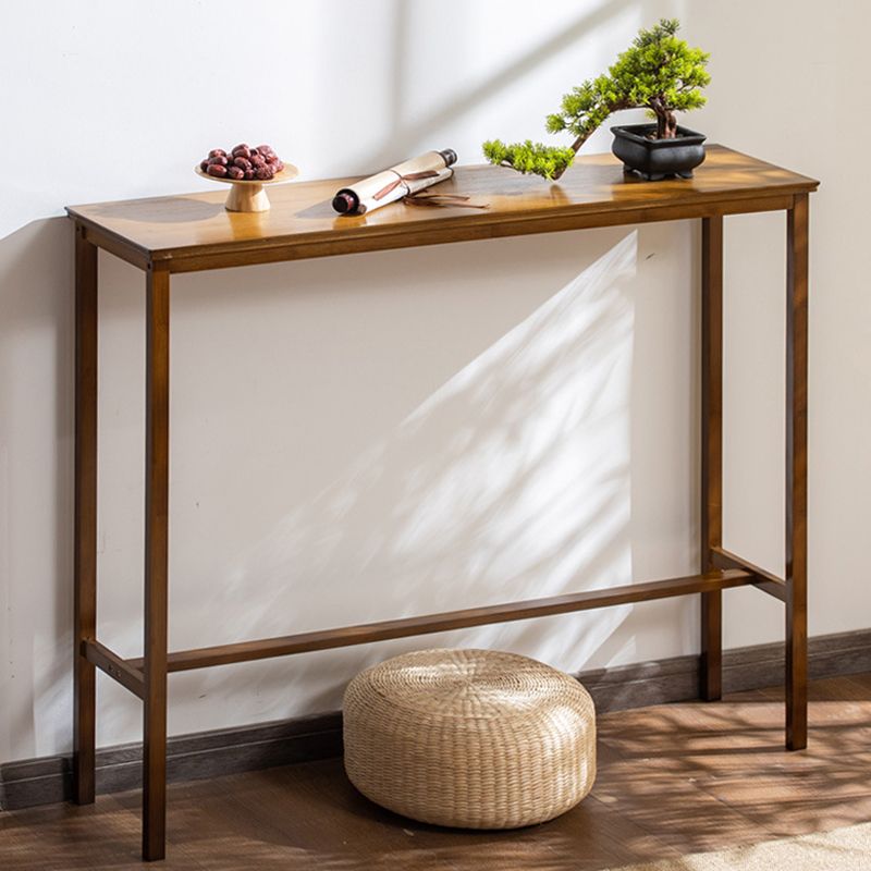 Solid Wood Bar Table Brown Trestle Base Dining Table for Kitchen Living Room