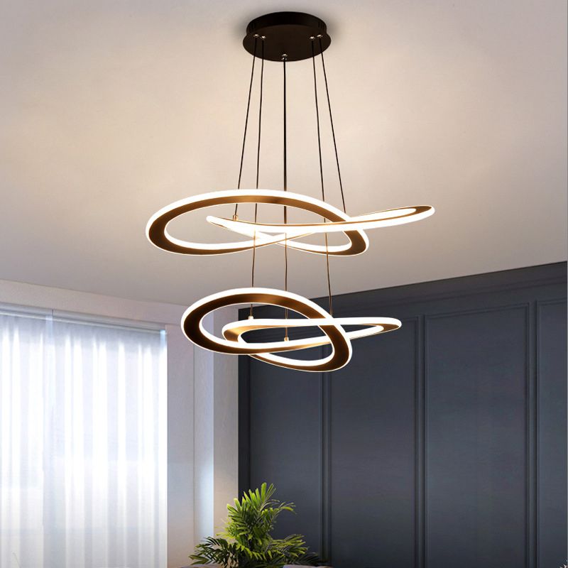 Twisting Metal Chandelier Lighting Fixture Modern LED Black Chandelier Lamp for Living Room