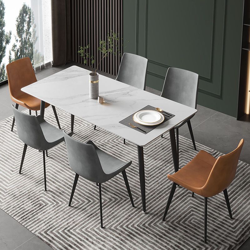 Modern Rectangle Stone Dining Table 4 Metal Legs for Dining Room