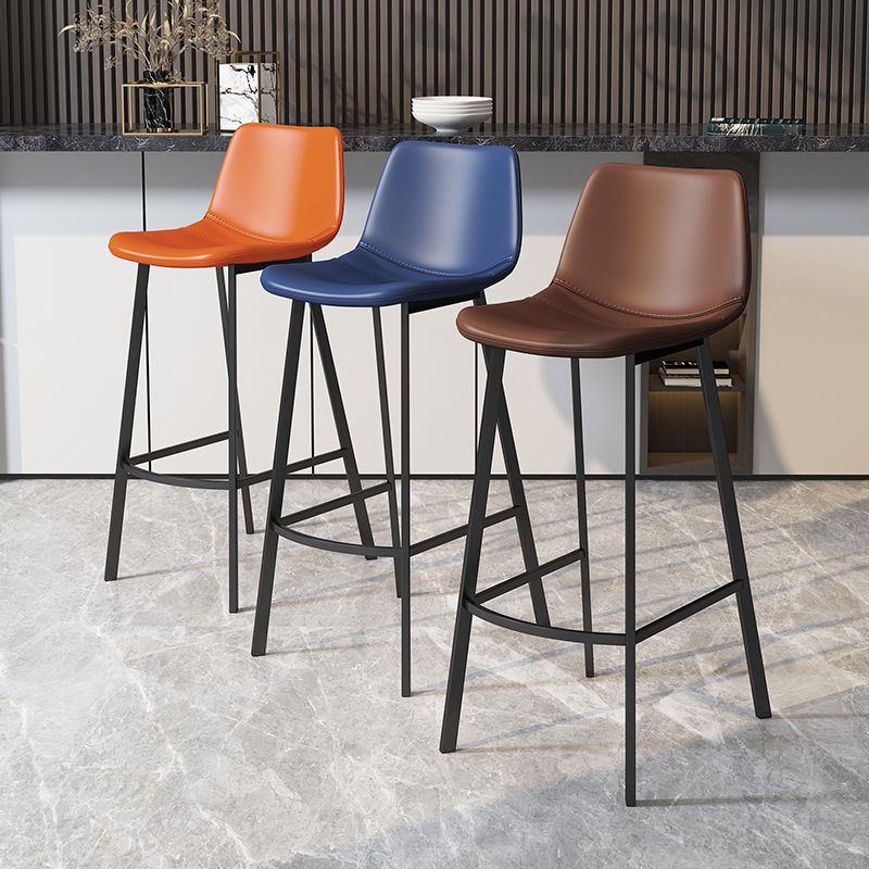 Modern Armless Footrest Bar Stools PU Leather Low Back Barstool