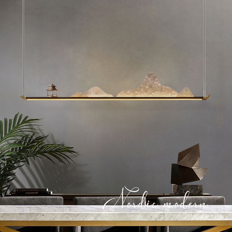 La lampe de lustre en métal moderne pendante île LED linéaire pour la salle de thé