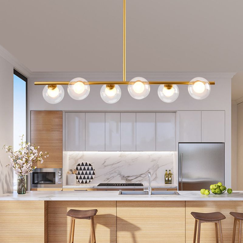 6 Luz de la isla moderna de la isla moderna iluminación esférica de la isla de vidrio transparente luz de techo para mesa de comedor