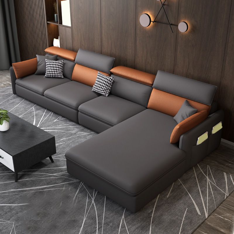 Faux Leather Cushion Back Sectional with Storage for Living Room