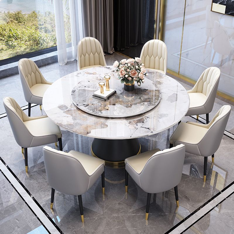 Modern Turntable Dinner Table Stainless Steel Base Stone Dining Table for Home