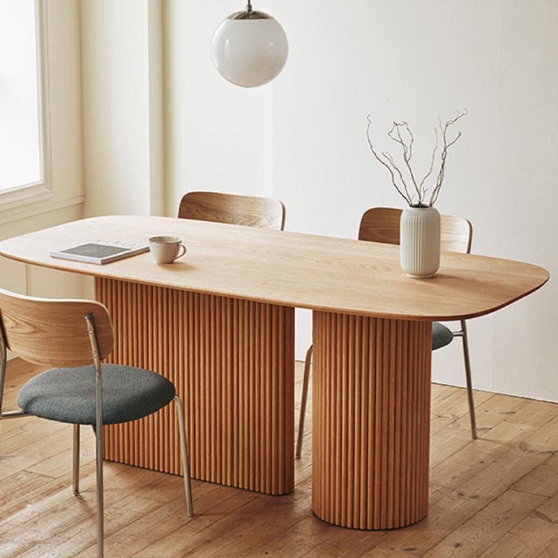 Oval Solid Wood Dining Table Modern White-natural Furniture with Double Pedestal for Home