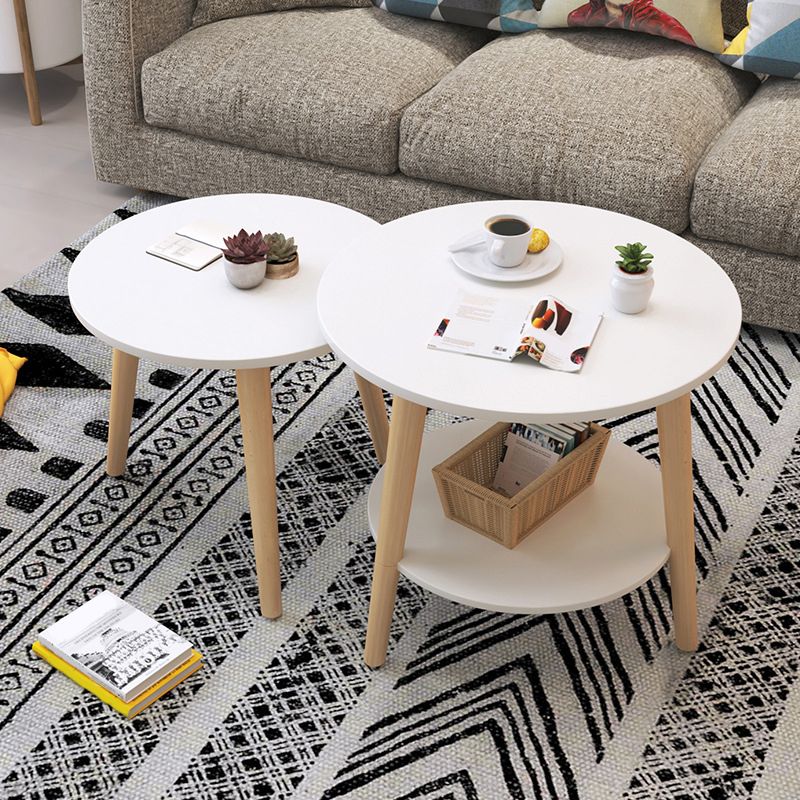 Living Room Round Wood End Table Tripod Side Table with Shelf