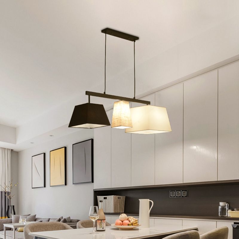 Fabric Trapezoid Hanging Lamp Kit Contemporary 3/5 Lights Black and White Island Light