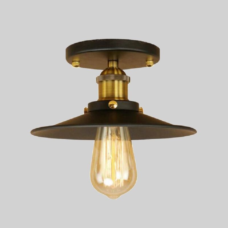 Industrial Retro Iron Ceiling Light Cone Shape Flush Mount in Black