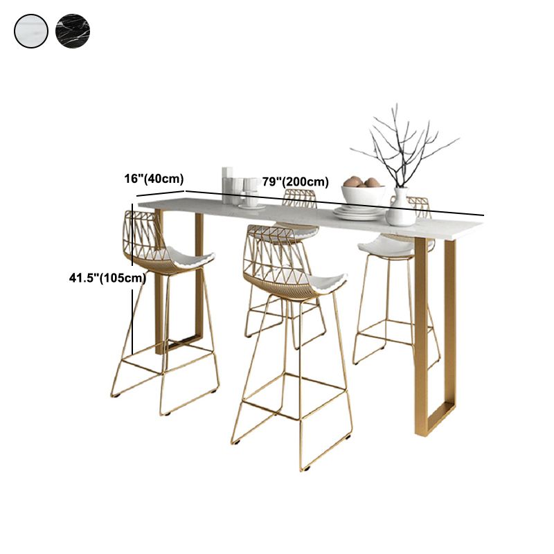 Glam Pub Table Rectangle Bar Height Double Pedestal Bar Table for Indoor