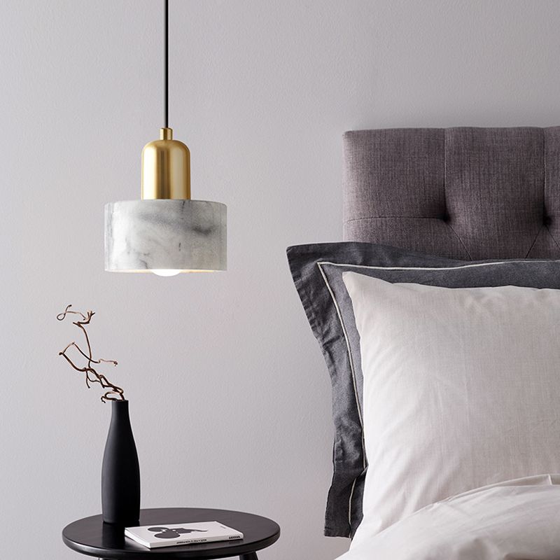 Marble Cylindrical Shape Hanging Lights Modern Style 1-Light Hanging Mount for Restaurant