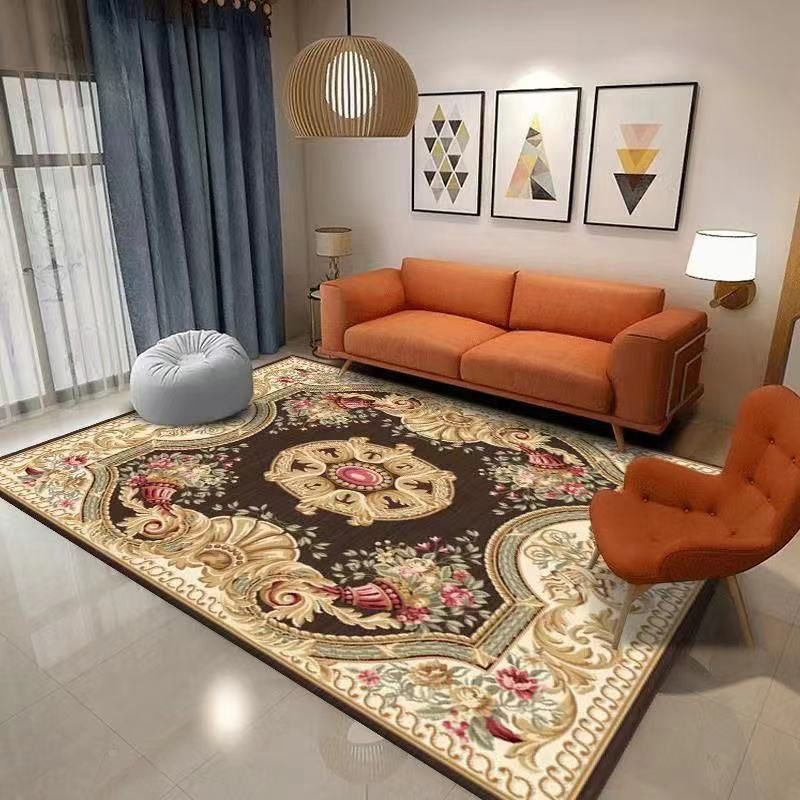 Traditional Flower Pattern Carpet Polyester Indoor Carpet Stain Resistant Area Rug for Living Room