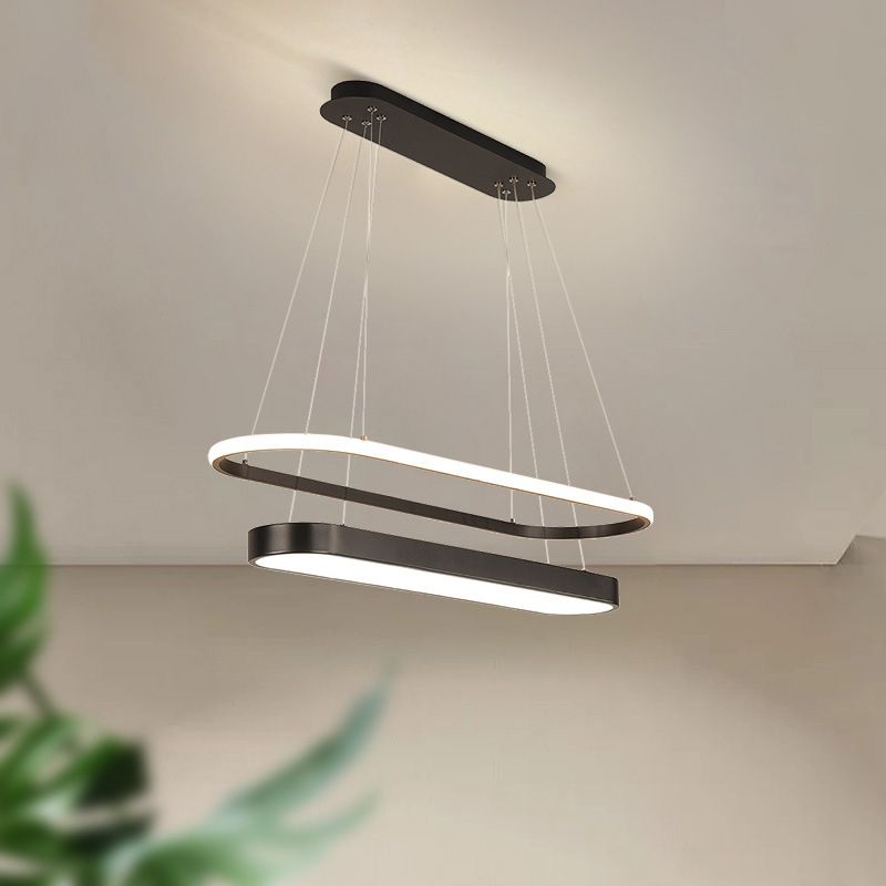 Black/Gold 2-Rectangle Pendant Chandelier Minimalist LED Acrylic Hanging Light in White/Warm Light