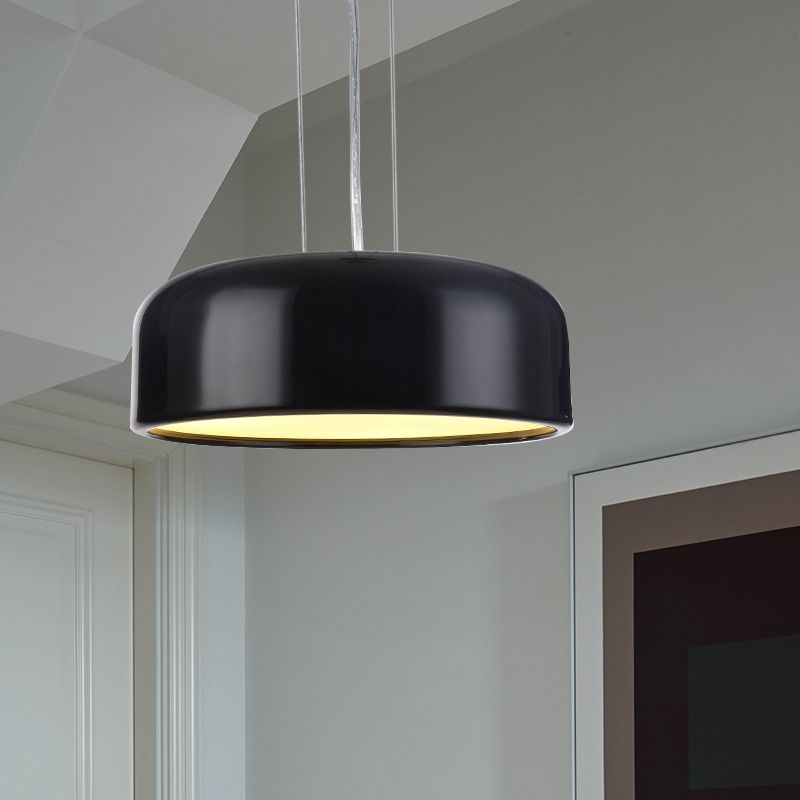 Khaki/Black Drum Shade Ceiling Fixture Macaron Style Metallic 1 Bulb Restaurant Pendant Light Fixture, 14"/19"/23.5" Width